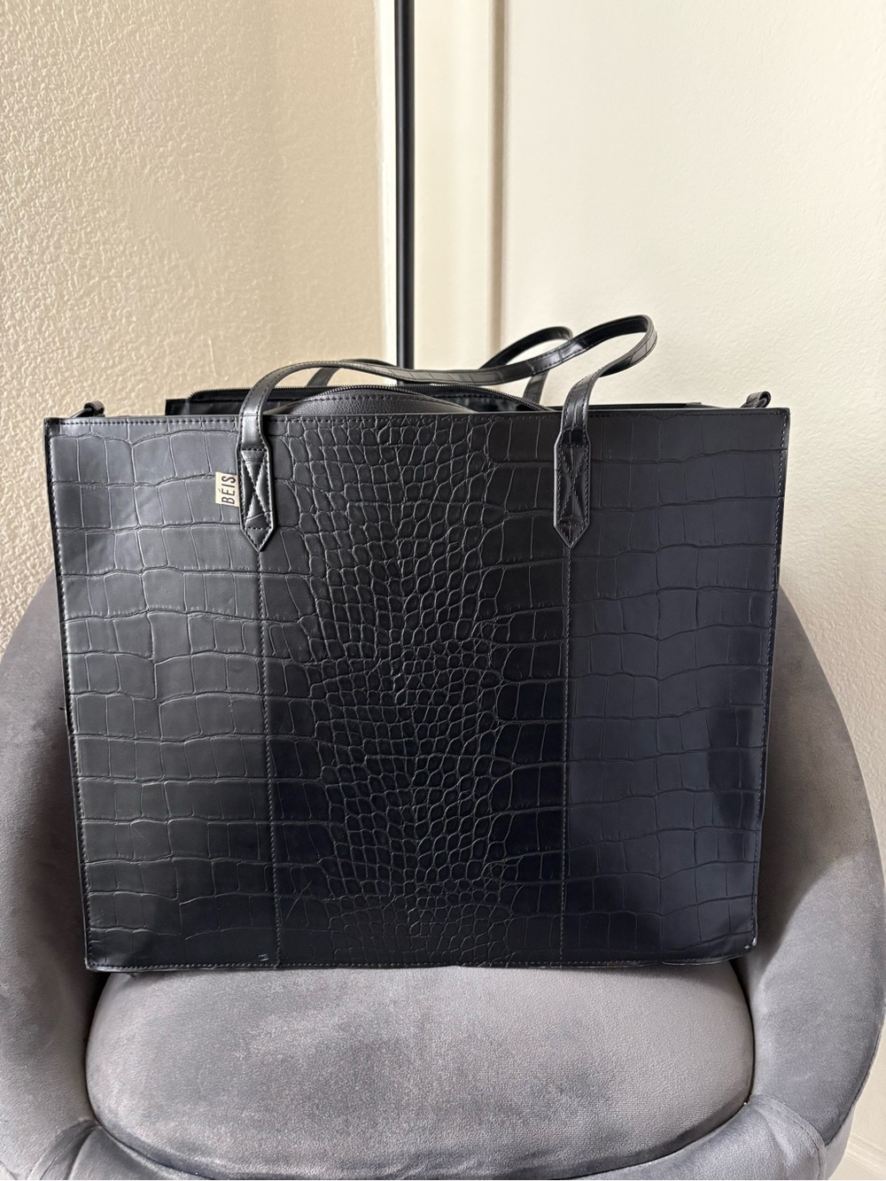 BÉIS Large Croc Leather Work Tote